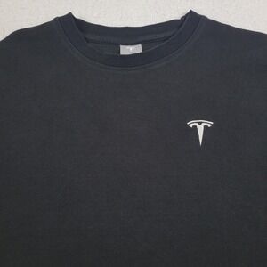 Tesla Sweater Mens Large Black Crewneck Logo Pullover Electric Car Company USA